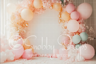 Pastel Boho Balloon Arch Fabric Backdrop-Fabric Photography Backdrop-Snobby Drops Fabric Backdrops for Photography, Exclusive Designs by Tara Mapes Photography, Enchanted Eye Creations by Tara Mapes, photography backgrounds, photography backdrops, fast shipping, US backdrops, cheap photography backdrops