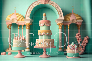 Pastel Cake Arch Fabric Tot Drop-Fabric Photography Tot Drop-Snobby Drops Fabric Backdrops for Photography, Exclusive Designs by Tara Mapes Photography, Enchanted Eye Creations by Tara Mapes, photography backgrounds, photography backdrops, fast shipping, US backdrops, cheap photography backdrops