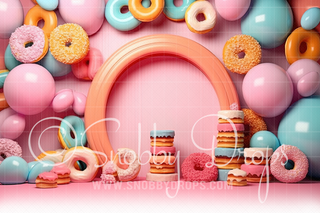 Pastel Cakes and Donuts Cake Smash Backdrop-Fabric Photography Backdrop-Snobby Drops Fabric Backdrops for Photography, Exclusive Designs by Tara Mapes Photography, Enchanted Eye Creations by Tara Mapes, photography backgrounds, photography backdrops, fast shipping, US backdrops, cheap photography backdrops