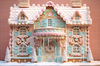 Pastel Candy Christmas House Fabric Backdrop-Fabric Photography Backdrop-Snobby Drops Fabric Backdrops for Photography, Exclusive Designs by Tara Mapes Photography, Enchanted Eye Creations by Tara Mapes, photography backgrounds, photography backdrops, fast shipping, US backdrops, cheap photography backdrops