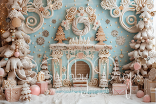 Pastel Candy Frosted Fireplace Mantle Fabric Backdrop-Fabric Photography Backdrop-Snobby Drops Fabric Backdrops for Photography, Exclusive Designs by Tara Mapes Photography, Enchanted Eye Creations by Tara Mapes, photography backgrounds, photography backdrops, fast shipping, US backdrops, cheap photography backdrops