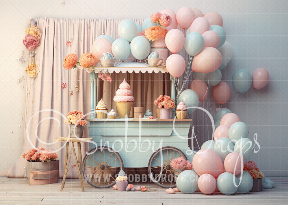 Snobby Pastel Candy Ice Cream Cart Fabric Backdrop by Snobby Drops