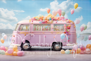 Pastel Candy Van Fabric Backdrop-Fabric Photography Backdrop-Snobby Drops Fabric Backdrops for Photography, Exclusive Designs by Tara Mapes Photography, Enchanted Eye Creations by Tara Mapes, photography backgrounds, photography backdrops, fast shipping, US backdrops, cheap photography backdrops