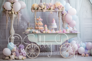 Pastel Cart with Flowers Fabric Backdrop-Fabric Photography Backdrop-Snobby Drops Fabric Backdrops for Photography, Exclusive Designs by Tara Mapes Photography, Enchanted Eye Creations by Tara Mapes, photography backgrounds, photography backdrops, fast shipping, US backdrops, cheap photography backdrops