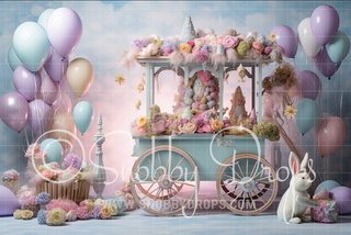 Pastel Easter Cart Easter Fabric Backdrop-Fabric Photography Backdrop-Snobby Drops Fabric Backdrops for Photography, Exclusive Designs by Tara Mapes Photography, Enchanted Eye Creations by Tara Mapes, photography backgrounds, photography backdrops, fast shipping, US backdrops, cheap photography backdrops