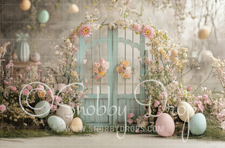 Pastel Easter Door Backdrop FB083-Fabric Photography Backdrop-Snobby Drops Fabric Backdrops for Photography, Exclusive Designs by Tara Mapes Photography, Enchanted Eye Creations by Tara Mapes, photography backgrounds, photography backdrops, fast shipping, US backdrops, cheap photography backdrops