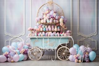 Pastel Easter Egg Cart Fabric Backdrop-Fabric Photography Backdrop-Snobby Drops Fabric Backdrops for Photography, Exclusive Designs by Tara Mapes Photography, Enchanted Eye Creations by Tara Mapes, photography backgrounds, photography backdrops, fast shipping, US backdrops, cheap photography backdrops