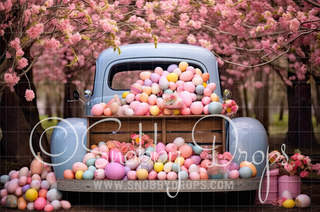 Pastel Easter Egg Truck Fabric Backdrop-Fabric Photography Backdrop-Snobby Drops Fabric Backdrops for Photography, Exclusive Designs by Tara Mapes Photography, Enchanted Eye Creations by Tara Mapes, photography backgrounds, photography backdrops, fast shipping, US backdrops, cheap photography backdrops