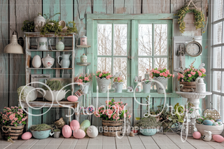 Pastel Easter Kitchen Fabric Backdrop-Fabric Photography Backdrop-Snobby Drops Fabric Backdrops for Photography, Exclusive Designs by Tara Mapes Photography, Enchanted Eye Creations by Tara Mapes, photography backgrounds, photography backdrops, fast shipping, US backdrops, cheap photography backdrops