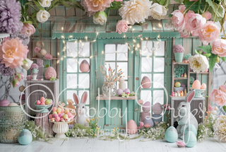 Pastel Easter Porch Fabric Backdrop-Fabric Photography Backdrop-Snobby Drops Fabric Backdrops for Photography, Exclusive Designs by Tara Mapes Photography, Enchanted Eye Creations by Tara Mapes, photography backgrounds, photography backdrops, fast shipping, US backdrops, cheap photography backdrops