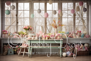 Pastel Easter Shop Interior Fabric Backdrop-Fabric Photography Backdrop-Snobby Drops Fabric Backdrops for Photography, Exclusive Designs by Tara Mapes Photography, Enchanted Eye Creations by Tara Mapes, photography backgrounds, photography backdrops, fast shipping, US backdrops, cheap photography backdrops