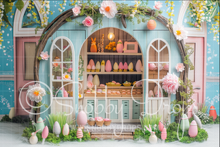 Pastel Easter Shop Window Fabric Backdrop-Fabric Photography Backdrop-Snobby Drops Fabric Backdrops for Photography, Exclusive Designs by Tara Mapes Photography, Enchanted Eye Creations by Tara Mapes, photography backgrounds, photography backdrops, fast shipping, US backdrops, cheap photography backdrops