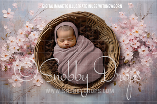 Pastel Floral Wreath Newborn Fabric Rubber Backed Floor Wee Drop-Newborn Rubber Backed Photography Floor-Snobby Drops Fabric Backdrops for Photography, Exclusive Designs by Tara Mapes Photography, Enchanted Eye Creations by Tara Mapes, photography backgrounds, photography backdrops, fast shipping, US backdrops, cheap photography backdrops