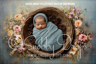 Pastel Floral Wreath Newborn Fabric Wee Drop-Fabric Photography Backdrop-Snobby Drops Fabric Backdrops for Photography, Exclusive Designs by Tara Mapes Photography, Enchanted Eye Creations by Tara Mapes, photography backgrounds, photography backdrops, fast shipping, US backdrops, cheap photography backdrops