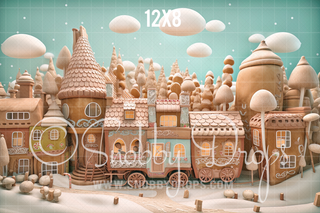 Pastel Gingerbread Town Fabric Backdrop-Fabric Photography Backdrop-Snobby Drops Fabric Backdrops for Photography, Exclusive Designs by Tara Mapes Photography, Enchanted Eye Creations by Tara Mapes, photography backgrounds, photography backdrops, fast shipping, US backdrops, cheap photography backdrops