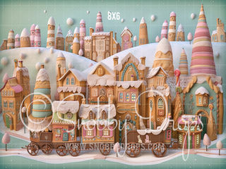 Pastel Gingerbread Town Fabric Backdrop-Fabric Photography Backdrop-Snobby Drops Fabric Backdrops for Photography, Exclusive Designs by Tara Mapes Photography, Enchanted Eye Creations by Tara Mapes, photography backgrounds, photography backdrops, fast shipping, US backdrops, cheap photography backdrops