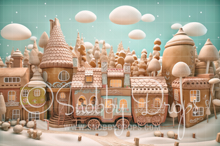 Pastel Gingerbread Town Fabric Backdrop-Fabric Photography Backdrop-Snobby Drops Fabric Backdrops for Photography, Exclusive Designs by Tara Mapes Photography, Enchanted Eye Creations by Tara Mapes, photography backgrounds, photography backdrops, fast shipping, US backdrops, cheap photography backdrops