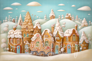 Pastel Gingerbread Town Fabric Tot Drop-Fabric Photography Tot Drop-Snobby Drops Fabric Backdrops for Photography, Exclusive Designs by Tara Mapes Photography, Enchanted Eye Creations by Tara Mapes, photography backgrounds, photography backdrops, fast shipping, US backdrops, cheap photography backdrops