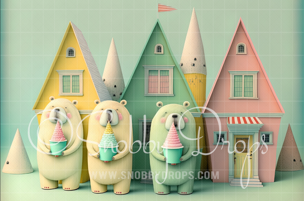 Snobby Drops Pastel Ice Cream Bears Fabric Backdrop Made in the USA