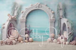 Pastel Mermaid Arch Cake Smash Fabric Tot Drop-Fabric Photography Tot Drop-Snobby Drops Fabric Backdrops for Photography, Exclusive Designs by Tara Mapes Photography, Enchanted Eye Creations by Tara Mapes, photography backgrounds, photography backdrops, fast shipping, US backdrops, cheap photography backdrops