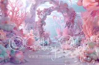 Pastel Mermaid Scene Fabric Backdrop-Fabric Photography Backdrop-Snobby Drops Fabric Backdrops for Photography, Exclusive Designs by Tara Mapes Photography, Enchanted Eye Creations by Tara Mapes, photography backgrounds, photography backdrops, fast shipping, US backdrops, cheap photography backdrops