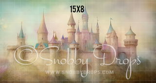 Pastel Painterly Princess Castle Fabric Backdrop-Fabric Photography Backdrop-Snobby Drops Fabric Backdrops for Photography, Exclusive Designs by Tara Mapes Photography, Enchanted Eye Creations by Tara Mapes, photography backgrounds, photography backdrops, fast shipping, US backdrops, cheap photography backdrops