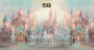 Pastel Painterly Princess Castle Fabric Backdrop-Fabric Photography Backdrop-Snobby Drops Fabric Backdrops for Photography, Exclusive Designs by Tara Mapes Photography, Enchanted Eye Creations by Tara Mapes, photography backgrounds, photography backdrops, fast shipping, US backdrops, cheap photography backdrops