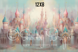 Pastel Painterly Princess Castle Fabric Backdrop-Fabric Photography Backdrop-Snobby Drops Fabric Backdrops for Photography, Exclusive Designs by Tara Mapes Photography, Enchanted Eye Creations by Tara Mapes, photography backgrounds, photography backdrops, fast shipping, US backdrops, cheap photography backdrops