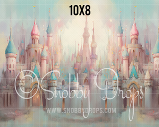 Pastel Painterly Princess Castle Fabric Backdrop-Fabric Photography Backdrop-Snobby Drops Fabric Backdrops for Photography, Exclusive Designs by Tara Mapes Photography, Enchanted Eye Creations by Tara Mapes, photography backgrounds, photography backdrops, fast shipping, US backdrops, cheap photography backdrops