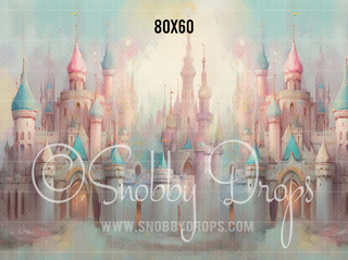 Pastel Painterly Princess Castle Fabric Backdrop-Fabric Photography Backdrop-Snobby Drops Fabric Backdrops for Photography, Exclusive Designs by Tara Mapes Photography, Enchanted Eye Creations by Tara Mapes, photography backgrounds, photography backdrops, fast shipping, US backdrops, cheap photography backdrops