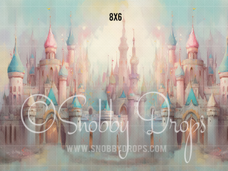 Pastel Painterly Princess Castle Fabric Backdrop-Fabric Photography Backdrop-Snobby Drops Fabric Backdrops for Photography, Exclusive Designs by Tara Mapes Photography, Enchanted Eye Creations by Tara Mapes, photography backgrounds, photography backdrops, fast shipping, US backdrops, cheap photography backdrops