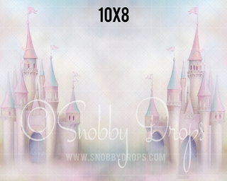 Pastel Painterly Princess Castle Fabric Backdrop-Fabric Photography Backdrop-Snobby Drops Fabric Backdrops for Photography, Exclusive Designs by Tara Mapes Photography, Enchanted Eye Creations by Tara Mapes, photography backgrounds, photography backdrops, fast shipping, US backdrops, cheap photography backdrops