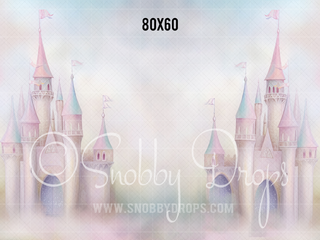 Pastel Painterly Princess Castle Fabric Backdrop-Fabric Photography Backdrop-Snobby Drops Fabric Backdrops for Photography, Exclusive Designs by Tara Mapes Photography, Enchanted Eye Creations by Tara Mapes, photography backgrounds, photography backdrops, fast shipping, US backdrops, cheap photography backdrops