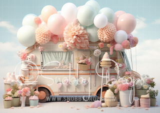 Pastel Party Bus Fabric Backdrop-Fabric Photography Backdrop-Snobby Drops Fabric Backdrops for Photography, Exclusive Designs by Tara Mapes Photography, Enchanted Eye Creations by Tara Mapes, photography backgrounds, photography backdrops, fast shipping, US backdrops, cheap photography backdrops