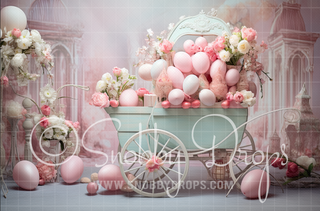 Pastel Pink Easter Egg Cart Fabric Backdrop-Fabric Photography Backdrop-Snobby Drops Fabric Backdrops for Photography, Exclusive Designs by Tara Mapes Photography, Enchanted Eye Creations by Tara Mapes, photography backgrounds, photography backdrops, fast shipping, US backdrops, cheap photography backdrops