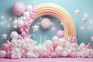 Pastel Rainbow Balloons Fabric Backdrop-Fabric Photography Backdrop-Snobby Drops Fabric Backdrops for Photography, Exclusive Designs by Tara Mapes Photography, Enchanted Eye Creations by Tara Mapes, photography backgrounds, photography backdrops, fast shipping, US backdrops, cheap photography backdrops