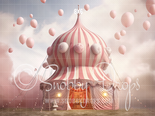 Pastel Whimsical Pink Circus Tent Fabric Backdrop-Fabric Photography Backdrop-Snobby Drops Fabric Backdrops for Photography, Exclusive Designs by Tara Mapes Photography, Enchanted Eye Creations by Tara Mapes, photography backgrounds, photography backdrops, fast shipping, US backdrops, cheap photography backdrops