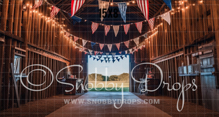 Patriotic Rustic Barn Fabric Backdrop - Fourth of July Fabric Backdrop-Fabric Photography Backdrop-Snobby Drops Fabric Backdrops for Photography, Exclusive Designs by Tara Mapes Photography, Enchanted Eye Creations by Tara Mapes, photography backgrounds, photography backdrops, fast shipping, US backdrops, cheap photography backdrops