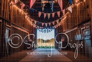 Patriotic Rustic Barn Fabric Backdrop - Fourth of July Fabric Backdrop-Fabric Photography Backdrop-Snobby Drops Fabric Backdrops for Photography, Exclusive Designs by Tara Mapes Photography, Enchanted Eye Creations by Tara Mapes, photography backgrounds, photography backdrops, fast shipping, US backdrops, cheap photography backdrops