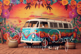 Peace and Love Hippie Van Fabric Backdrop-Fabric Photography Backdrop-Snobby Drops Fabric Backdrops for Photography, Exclusive Designs by Tara Mapes Photography, Enchanted Eye Creations by Tara Mapes, photography backgrounds, photography backdrops, fast shipping, US backdrops, cheap photography backdrops