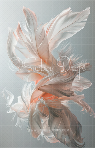 Peach and White Feather Explosion Dance Fine Art Fabric Backdrop Sweep-Fabric Photography Sweep-Snobby Drops Fabric Backdrops for Photography, Exclusive Designs by Tara Mapes Photography, Enchanted Eye Creations by Tara Mapes, photography backgrounds, photography backdrops, fast shipping, US backdrops, cheap photography backdrops