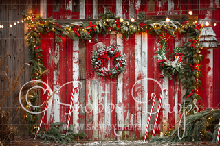 Peppermint Barn Fabric Backdrop-Fabric Photography Backdrop-Snobby Drops Fabric Backdrops for Photography, Exclusive Designs by Tara Mapes Photography, Enchanted Eye Creations by Tara Mapes, photography backgrounds, photography backdrops, fast shipping, US backdrops, cheap photography backdrops