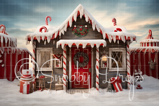 Peppermint Christmas House Fabric Backdrop-Fabric Photography Backdrop-Snobby Drops Fabric Backdrops for Photography, Exclusive Designs by Tara Mapes Photography, Enchanted Eye Creations by Tara Mapes, photography backgrounds, photography backdrops, fast shipping, US backdrops, cheap photography backdrops