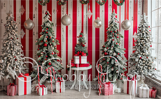 Peppermint Gifts Christmas Room Fabric Backdrop-Fabric Photography Backdrop-Snobby Drops Fabric Backdrops for Photography, Exclusive Designs by Tara Mapes Photography, Enchanted Eye Creations by Tara Mapes, photography backgrounds, photography backdrops, fast shipping, US backdrops, cheap photography backdrops