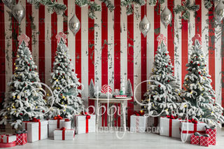 Peppermint Pines Christmas Room Fabric Backdrop-Fabric Photography Backdrop-Snobby Drops Fabric Backdrops for Photography, Exclusive Designs by Tara Mapes Photography, Enchanted Eye Creations by Tara Mapes, photography backgrounds, photography backdrops, fast shipping, US backdrops, cheap photography backdrops