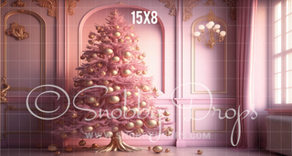 Perfectly Pink Christmas Room Fabric Backdrop-Fabric Photography Backdrop-Snobby Drops Fabric Backdrops for Photography, Exclusive Designs by Tara Mapes Photography, Enchanted Eye Creations by Tara Mapes, photography backgrounds, photography backdrops, fast shipping, US backdrops, cheap photography backdrops