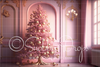 Perfectly Pink Christmas Room Fabric Backdrop-Fabric Photography Backdrop-Snobby Drops Fabric Backdrops for Photography, Exclusive Designs by Tara Mapes Photography, Enchanted Eye Creations by Tara Mapes, photography backgrounds, photography backdrops, fast shipping, US backdrops, cheap photography backdrops