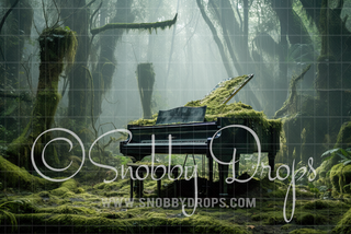 Piano in Mossy Forest Folklore Fabric Backdrop-Fabric Photography Backdrop-Snobby Drops Fabric Backdrops for Photography, Exclusive Designs by Tara Mapes Photography, Enchanted Eye Creations by Tara Mapes, photography backgrounds, photography backdrops, fast shipping, US backdrops, cheap photography backdrops