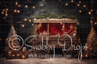 Pines and Stars Christmas Cart Fabric Backdrop-Fabric Photography Backdrop-Snobby Drops Fabric Backdrops for Photography, Exclusive Designs by Tara Mapes Photography, Enchanted Eye Creations by Tara Mapes, photography backgrounds, photography backdrops, fast shipping, US backdrops, cheap photography backdrops