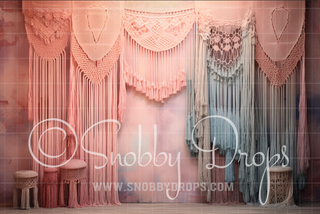 Pink and Blue Boho Room Fabric Backdrop-Fabric Photography Backdrop-Snobby Drops Fabric Backdrops for Photography, Exclusive Designs by Tara Mapes Photography, Enchanted Eye Creations by Tara Mapes, photography backgrounds, photography backdrops, fast shipping, US backdrops, cheap photography backdrops